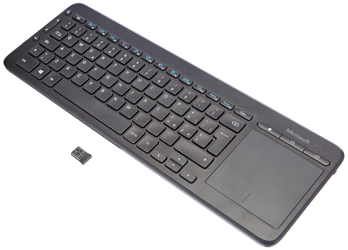 Microsoft All-in-One Media Wireless Keyboard with Built-In Multi-Touch Trackpad – 2.4GHz USB Receiver