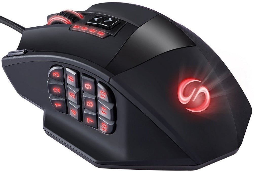 UtechSmart Venus MMO Wired Gaming Mouse – 12 Side Buttons, 16400 DPI, RGB, Adjustable Weights