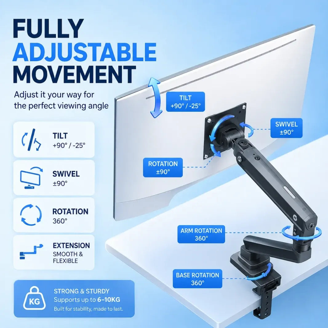 NB A3 Monitor Arm – Mechanical Spring, 17–32" Monitors, 9kg Capacity, Full Motion, Quick-Release VESA, Gunmetal Black