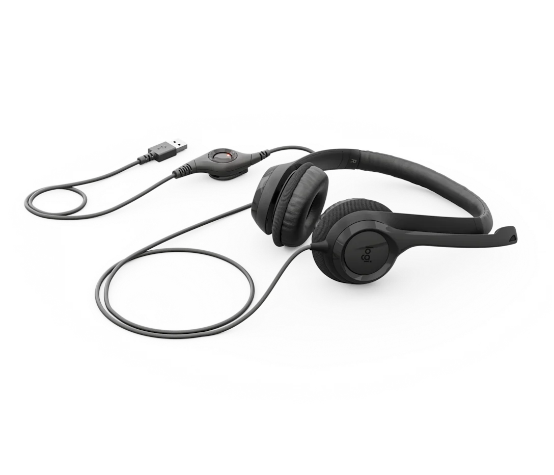 Logitech H390 USB Headset – Digital Stereo Sound, Noise-Canceling Microphone, In-Line Controls , Open Box