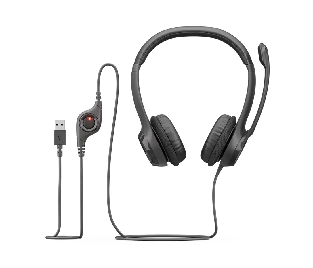 Logitech H390 USB Headset – Digital Stereo Sound, Noise-Canceling Microphone, In-Line Controls , Open Box