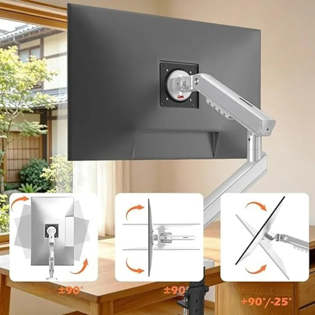 NB A5-XS Single Monitor Arm – Gas Spring, 17–27" Screens, 9kg Capacity, Full Motion, Grey