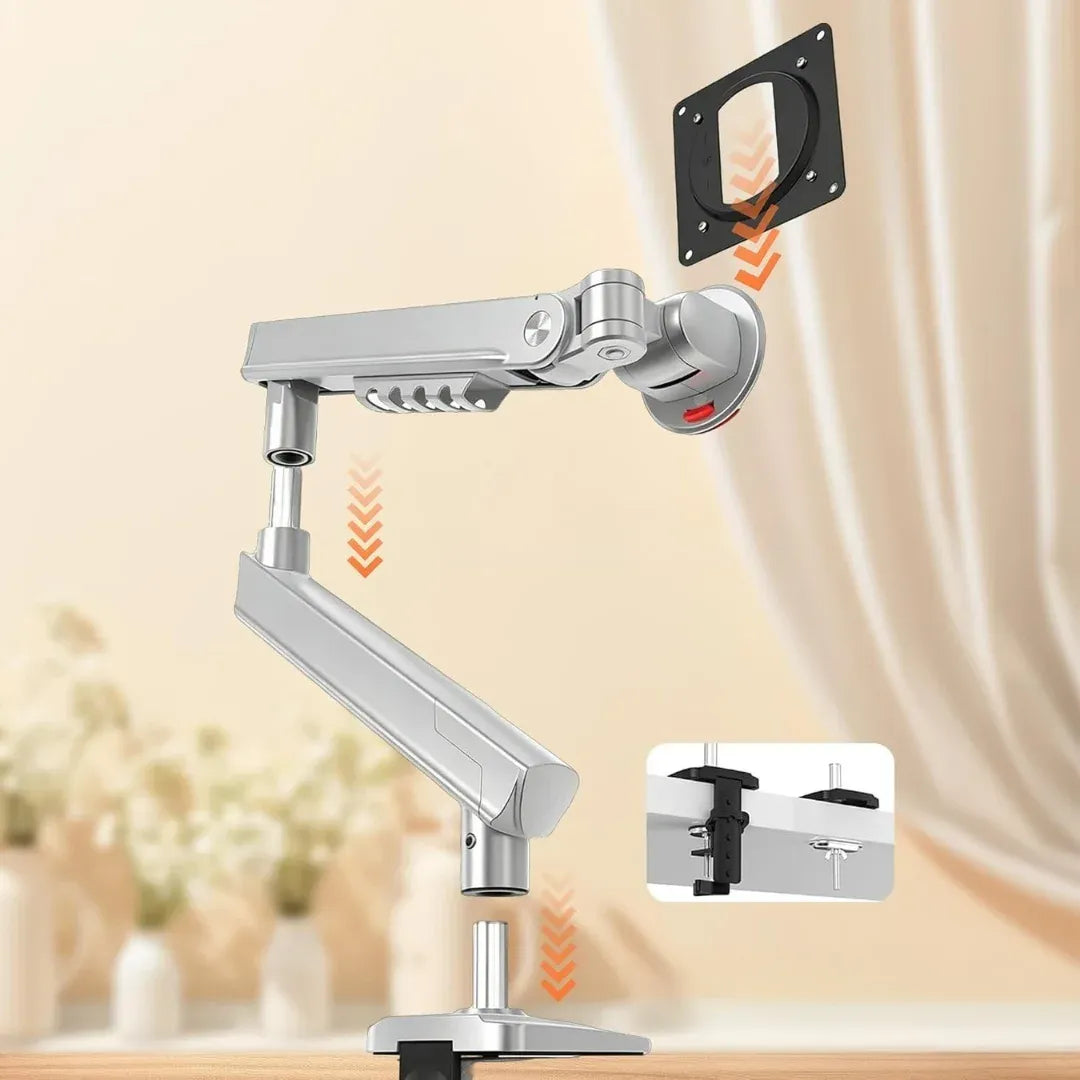 NB A5-XS Single Monitor Arm – Gas Spring, 17–27" Screens, 9kg Capacity, Full Motion, Grey
