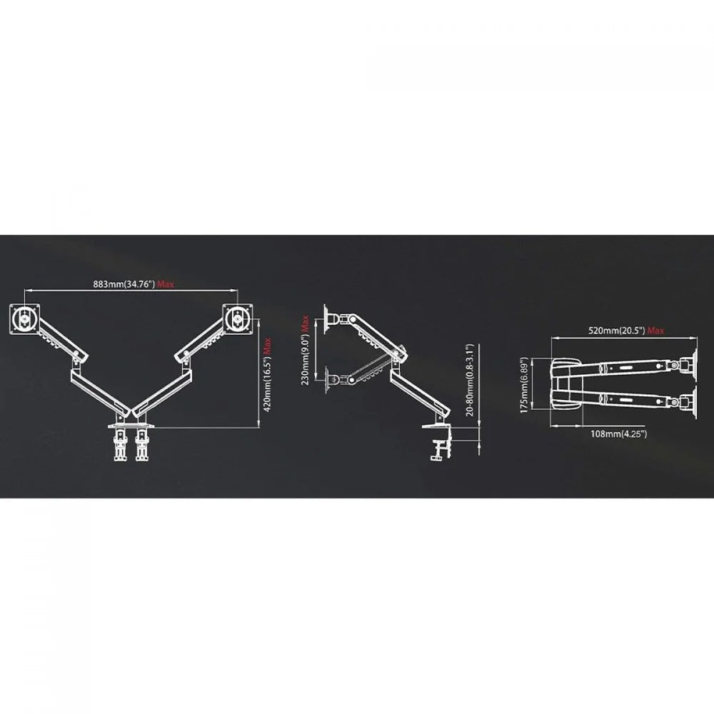 NB A5C Dual Monitor Arm – 17–32" Screens, 9kg Per Arm, Full Motion , Black